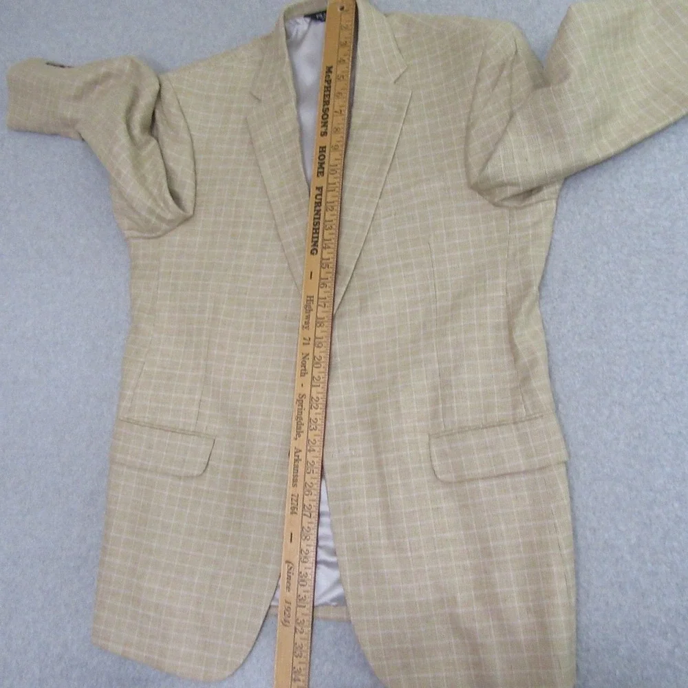 Jos A Bank Mens Sport Coat 43L Tan Windowpane‎ Check Linen Cotton Blazer